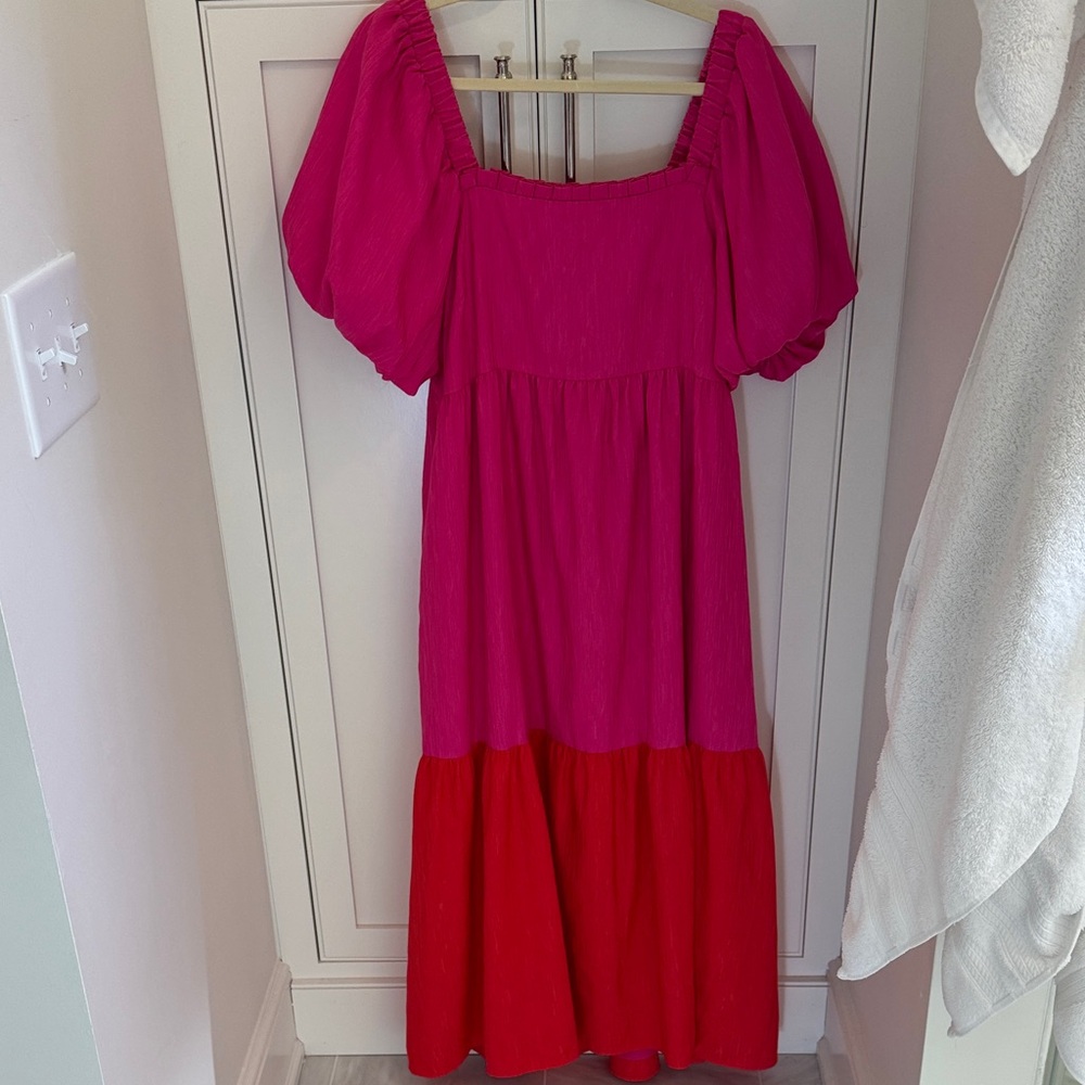 CROSBY by Mollie Burch Pink and Red Midi Dress